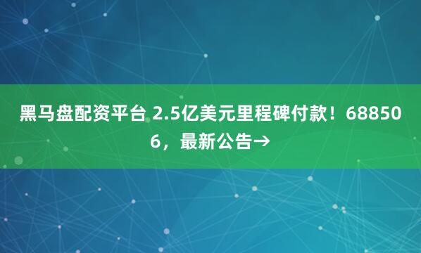黑马盘配资平台 2.5亿美元里程碑付款！688506，最新公告→